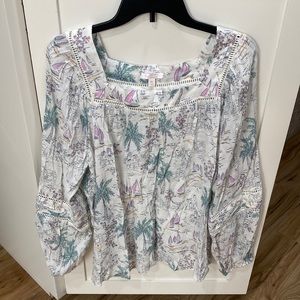 Tropical Print Long Sleeve Blouse